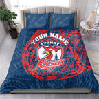 Personalized Sydney Roosters Bedding Set Polynesian Tribal Chest and Sleeve Tattoo
