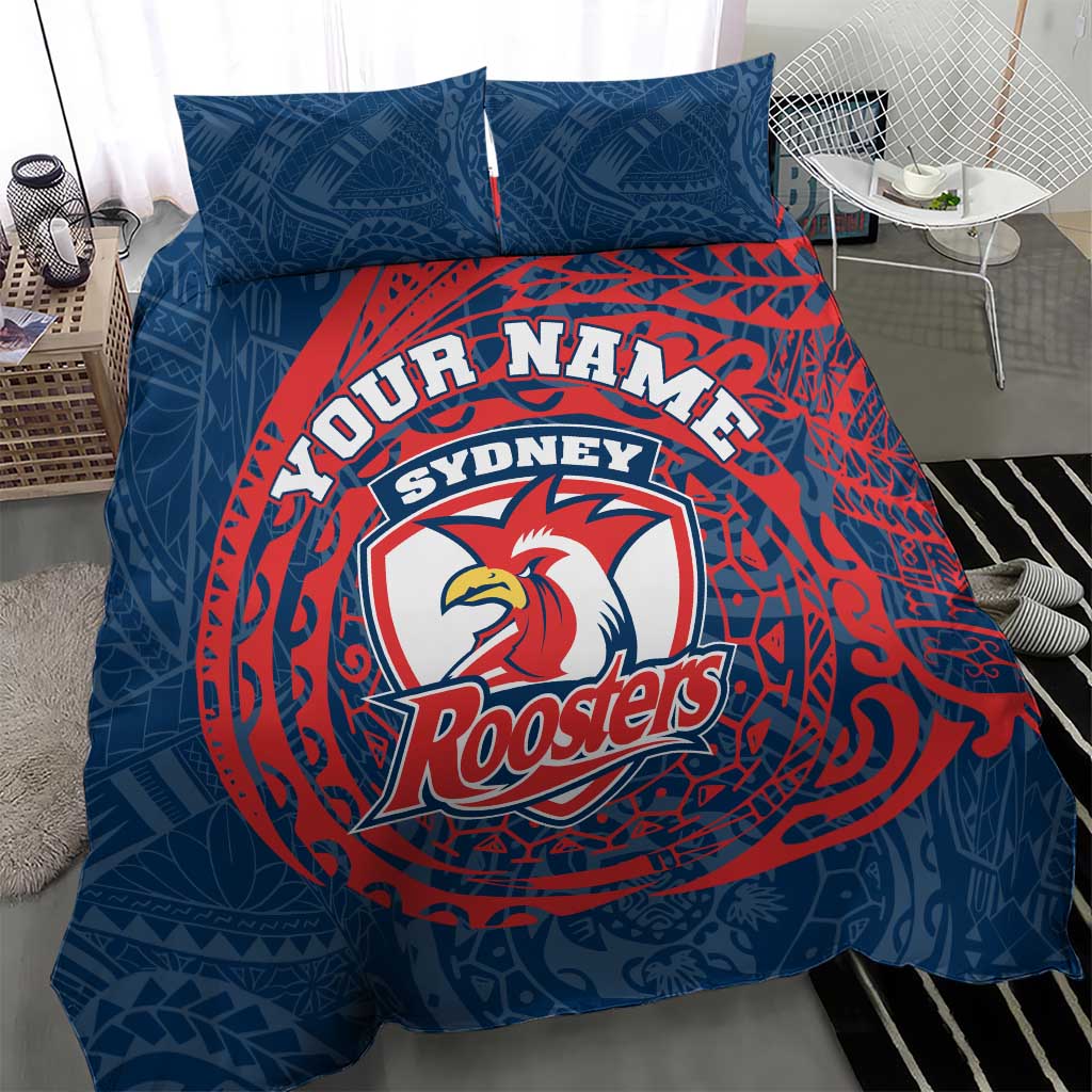 Personalized Sydney Roosters Bedding Set Polynesian Tribal Chest and Sleeve Tattoo