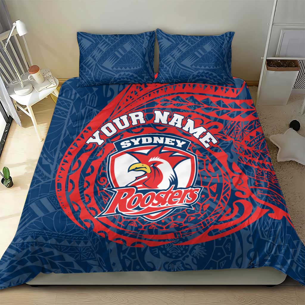Personalized Sydney Roosters Bedding Set Polynesian Tribal Chest and Sleeve Tattoo