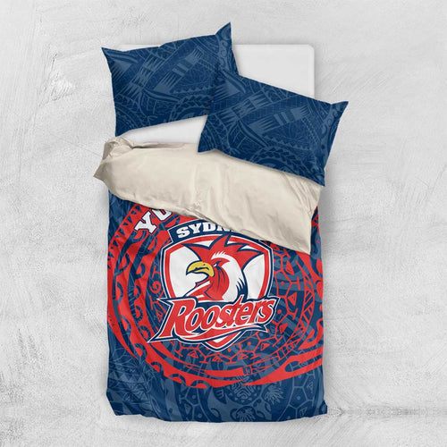 Personalized Sydney Roosters Bedding Set Polynesian Tribal Chest and Sleeve Tattoo