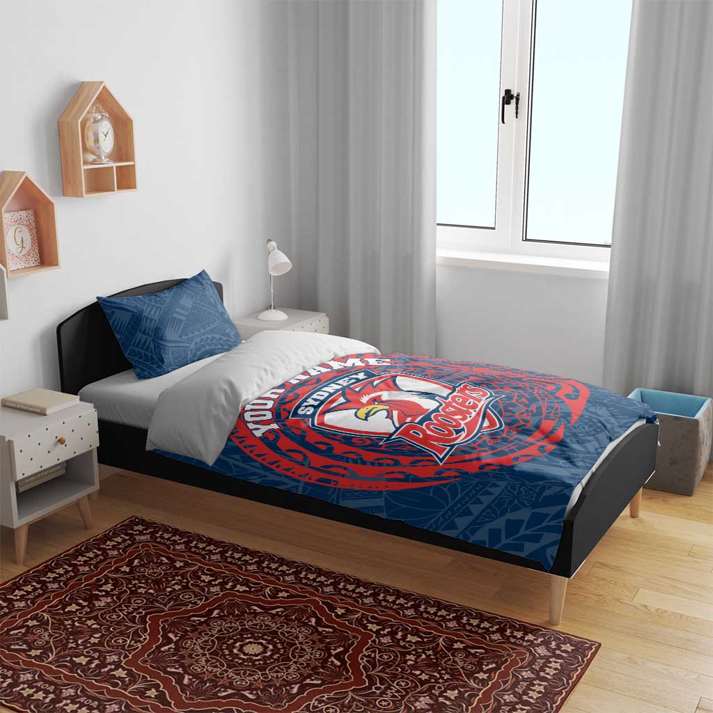 Personalized Sydney Roosters Bedding Set Polynesian Tribal Chest and Sleeve Tattoo
