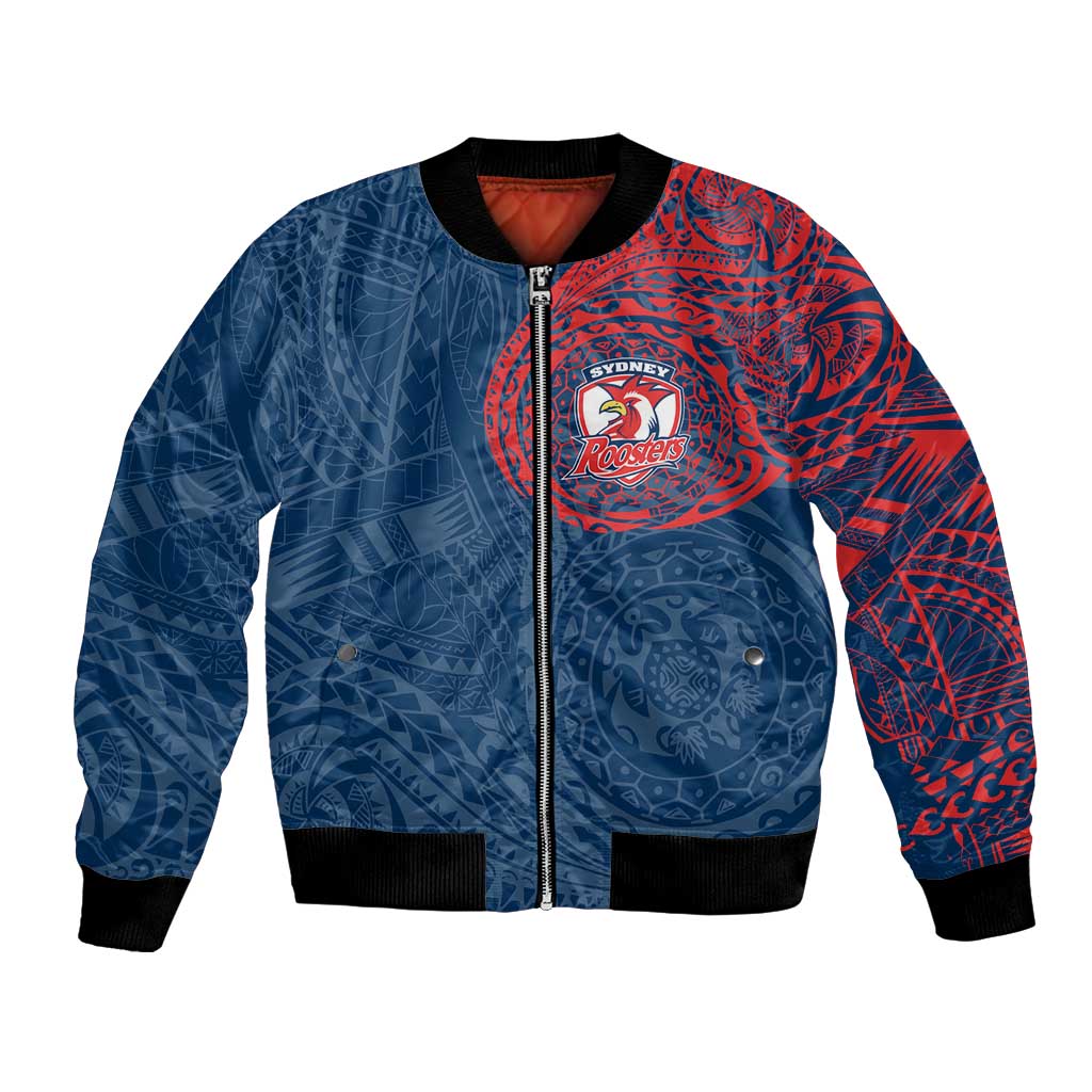 Personalized Sydney Roosters Bomber Jacket Polynesian Tribal Chest and Sleeve Tattoo