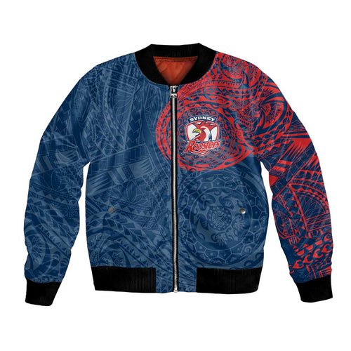 Personalized Sydney Roosters Bomber Jacket Polynesian Tribal Chest and Sleeve Tattoo