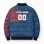 Personalized Sydney Roosters Bomber Puffer Jacket Polynesian Tribal Chest and Sleeve Tattoo