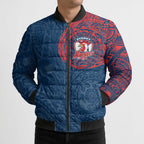 Personalized Sydney Roosters Bomber Puffer Jacket Polynesian Tribal Chest and Sleeve Tattoo