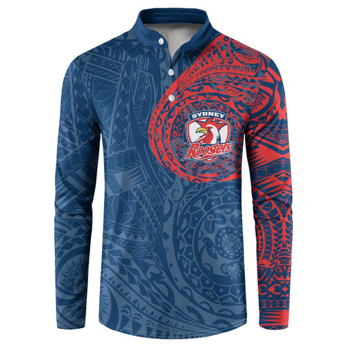 Personalized Sydney Roosters Button Sweatshirt Polynesian Tribal Chest and Sleeve Tattoo
