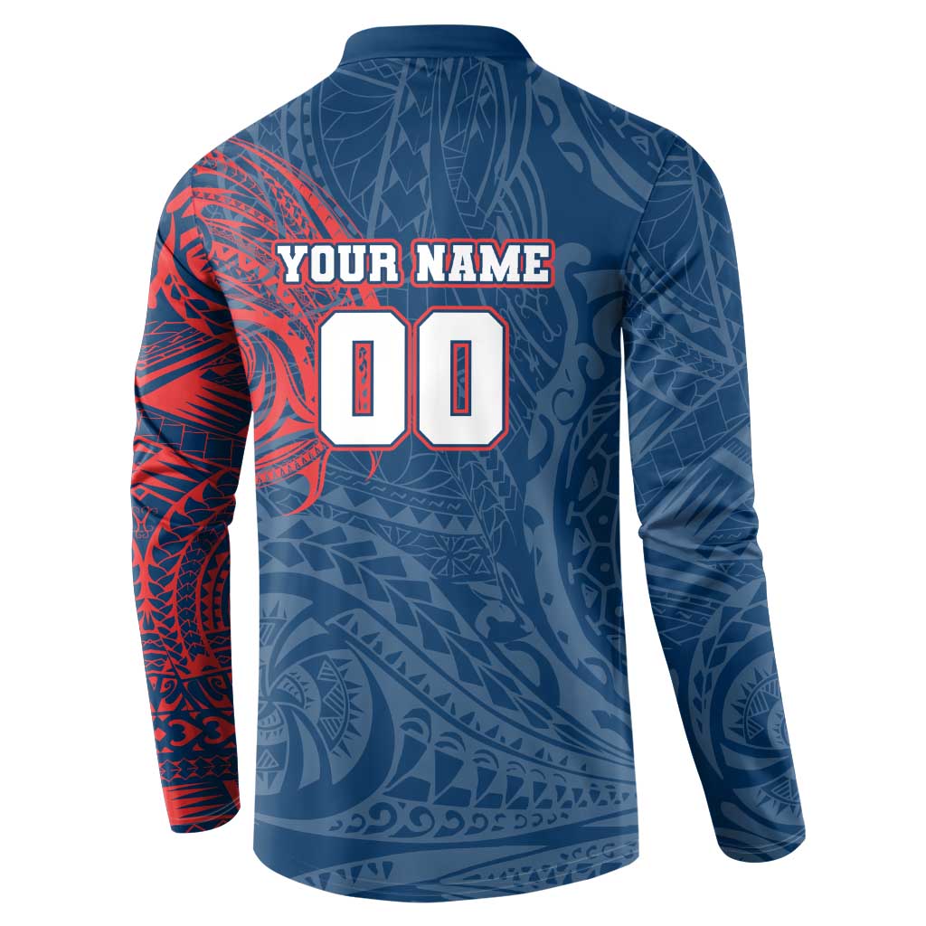 Personalized Sydney Roosters Button Sweatshirt Polynesian Tribal Chest and Sleeve Tattoo