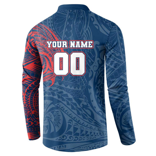 Personalized Sydney Roosters Button Sweatshirt Polynesian Tribal Chest and Sleeve Tattoo