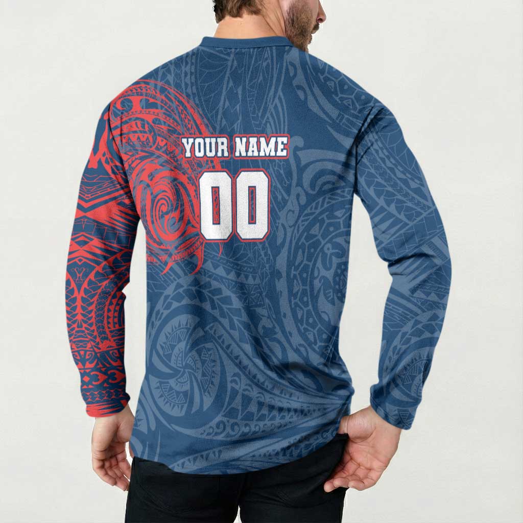 Personalized Sydney Roosters Button Sweatshirt Polynesian Tribal Chest and Sleeve Tattoo