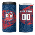 Personalized Sydney Roosters 4 in 1 Can Cooler Tumbler Polynesian Tribal Chest and Sleeve Tattoo