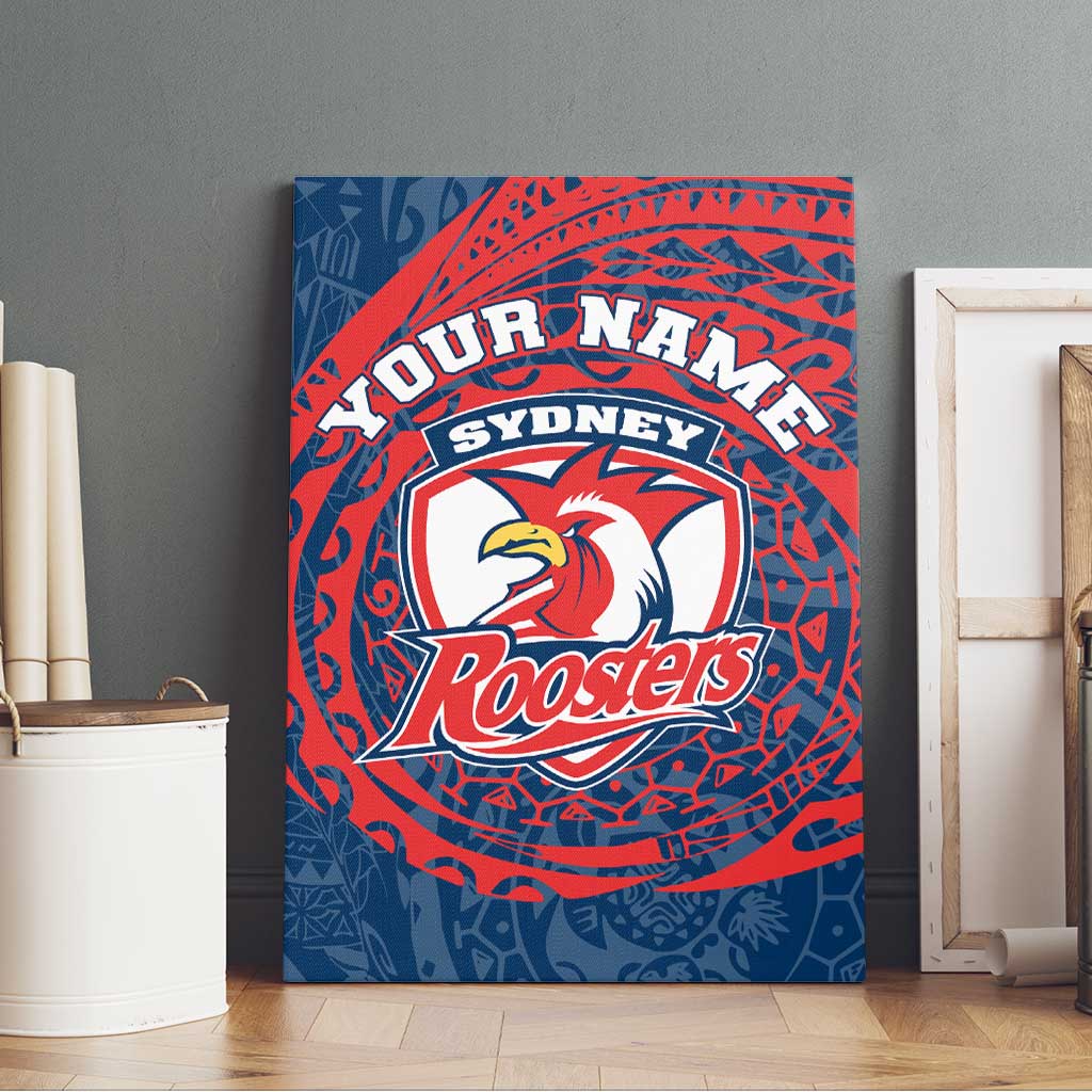 Personalized Sydney Roosters Canvas Wall Art Polynesian Tribal Chest and Sleeve Tattoo