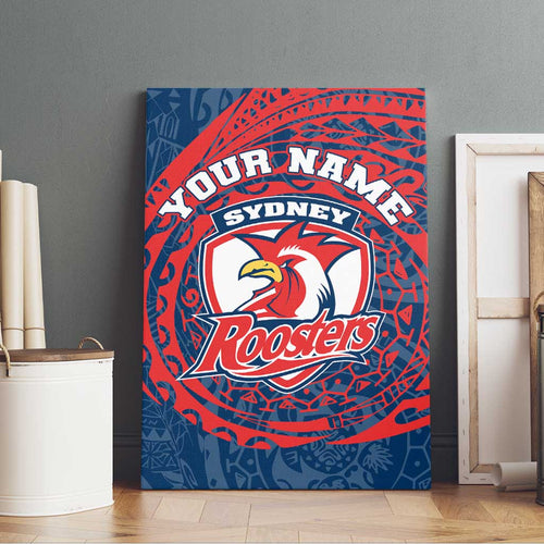 Personalized Sydney Roosters Canvas Wall Art Polynesian Tribal Chest and Sleeve Tattoo