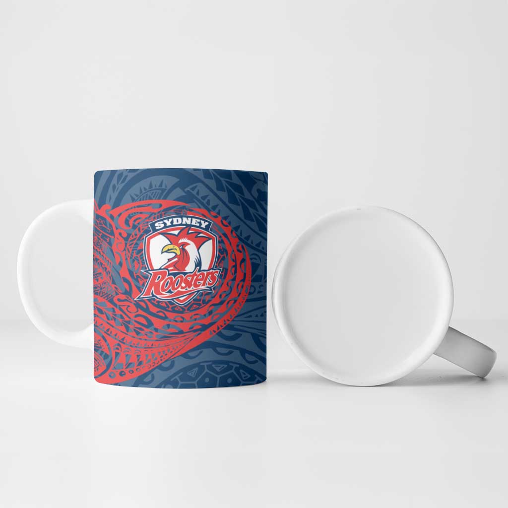 Personalized Sydney Roosters Ceramic Mug Polynesian Tribal Chest and Sleeve Tattoo