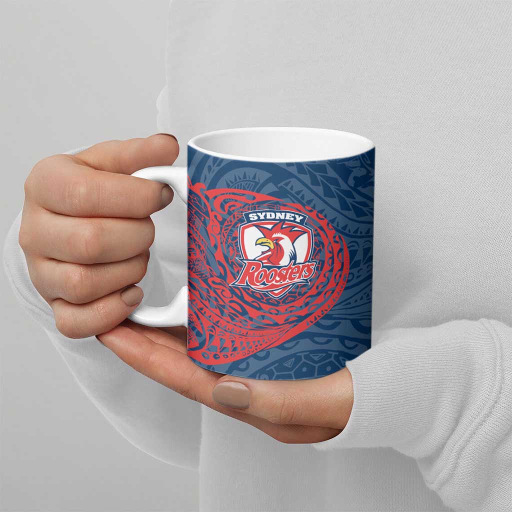 Personalized Sydney Roosters Ceramic Mug Polynesian Tribal Chest and Sleeve Tattoo