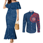 Personalized Sydney Roosters Couples Matching Mermaid Dress and Long Sleeve Button Shirt Polynesian Tribal Chest and Sleeve Tattoo