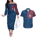 Personalized Sydney Roosters Couples Matching Off The Shoulder Long Sleeve Dress and Hawaiian Shirt Polynesian Tribal Chest and Sleeve Tattoo