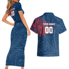 Personalized Sydney Roosters Couples Matching Short Sleeve Bodycon Dress and Hawaiian Shirt Polynesian Tribal Chest and Sleeve Tattoo