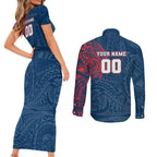 Personalized Sydney Roosters Couples Matching Short Sleeve Bodycon Dress and Long Sleeve Button Shirt Polynesian Tribal Chest and Sleeve Tattoo