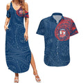 Personalized Sydney Roosters Couples Matching Summer Maxi Dress and Hawaiian Shirt Polynesian Tribal Chest and Sleeve Tattoo