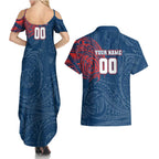 Personalized Sydney Roosters Couples Matching Summer Maxi Dress and Hawaiian Shirt Polynesian Tribal Chest and Sleeve Tattoo