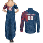 Personalized Sydney Roosters Couples Matching Summer Maxi Dress and Long Sleeve Button Shirt Polynesian Tribal Chest and Sleeve Tattoo