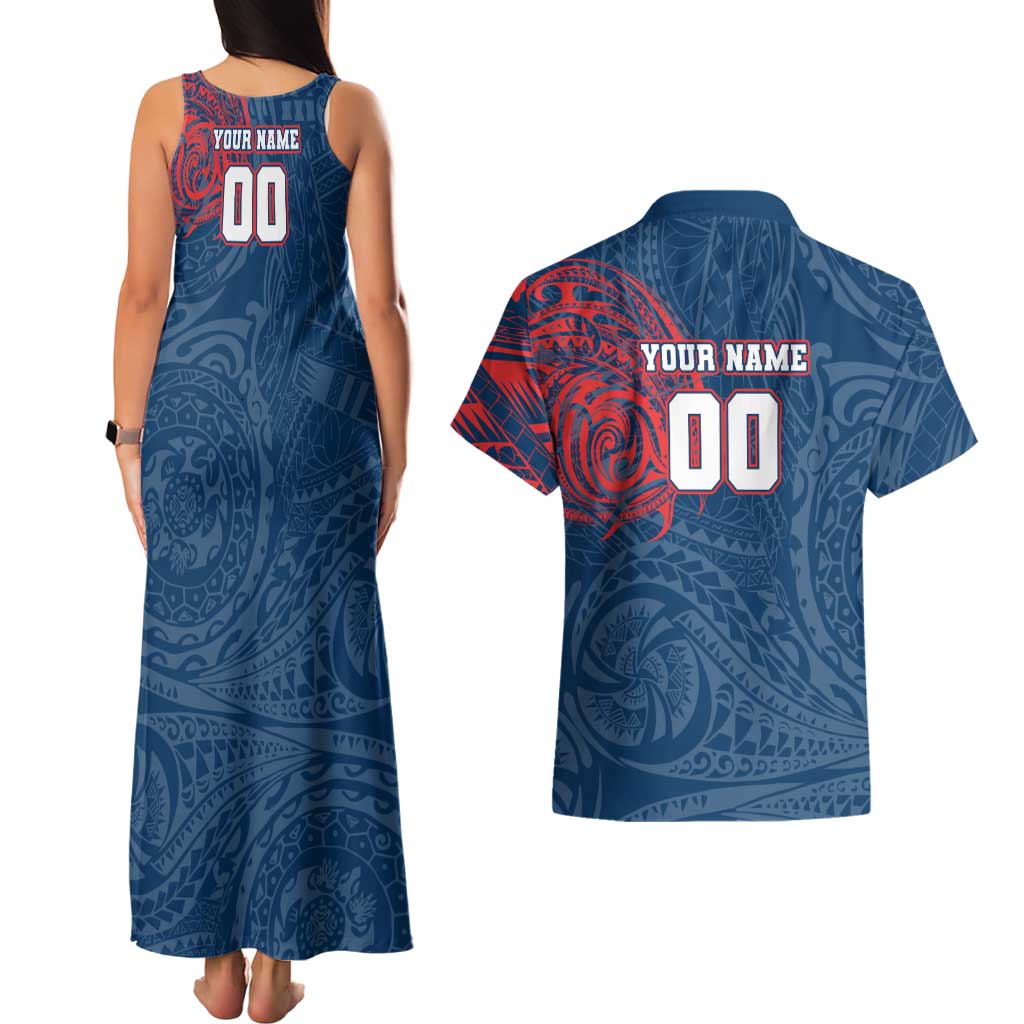 Personalized Sydney Roosters Couples Matching Tank Maxi Dress and Hawaiian Shirt Polynesian Tribal Chest and Sleeve Tattoo