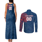 Personalized Sydney Roosters Couples Matching Tank Maxi Dress and Long Sleeve Button Shirt Polynesian Tribal Chest and Sleeve Tattoo