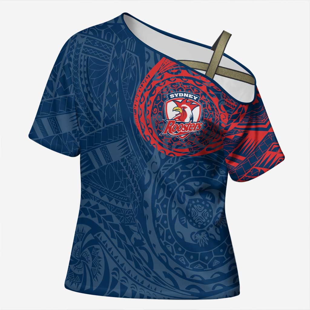 Personalized Sydney Roosters Cross Shoulder Shirt Polynesian Tribal Chest and Sleeve Tattoo