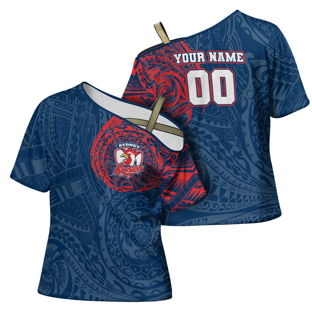 Personalized Sydney Roosters Cross Shoulder Shirt Polynesian Tribal Chest and Sleeve Tattoo