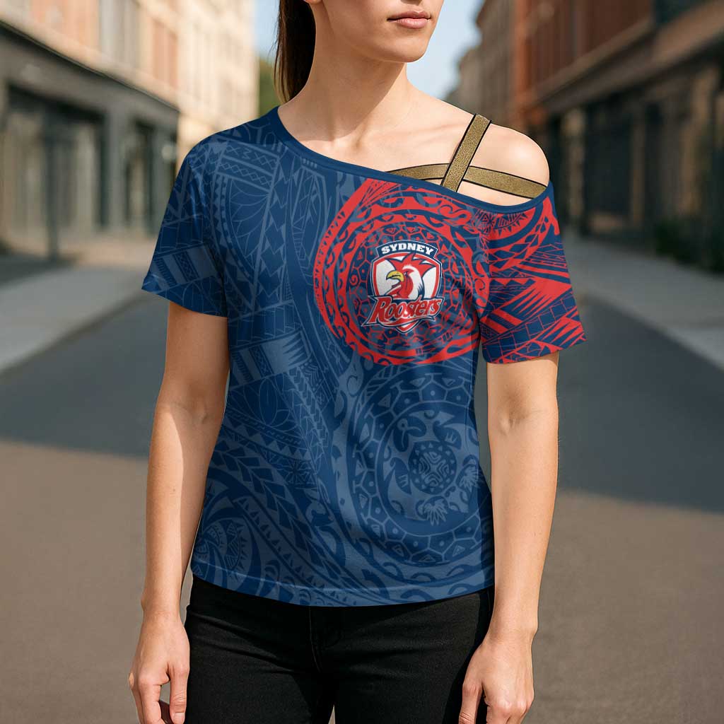 Personalized Sydney Roosters Cross Shoulder Shirt Polynesian Tribal Chest and Sleeve Tattoo