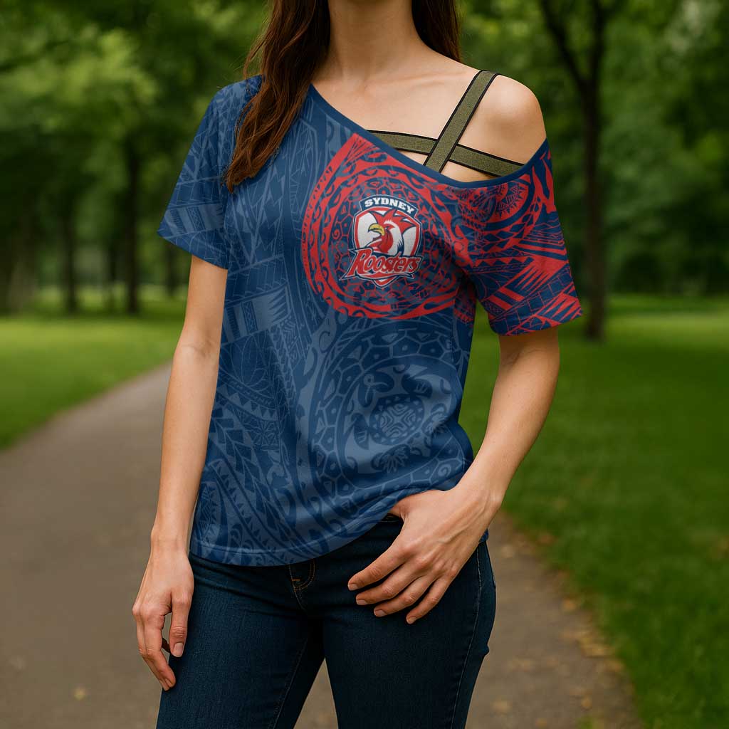 Personalized Sydney Roosters Cross Shoulder Shirt Polynesian Tribal Chest and Sleeve Tattoo