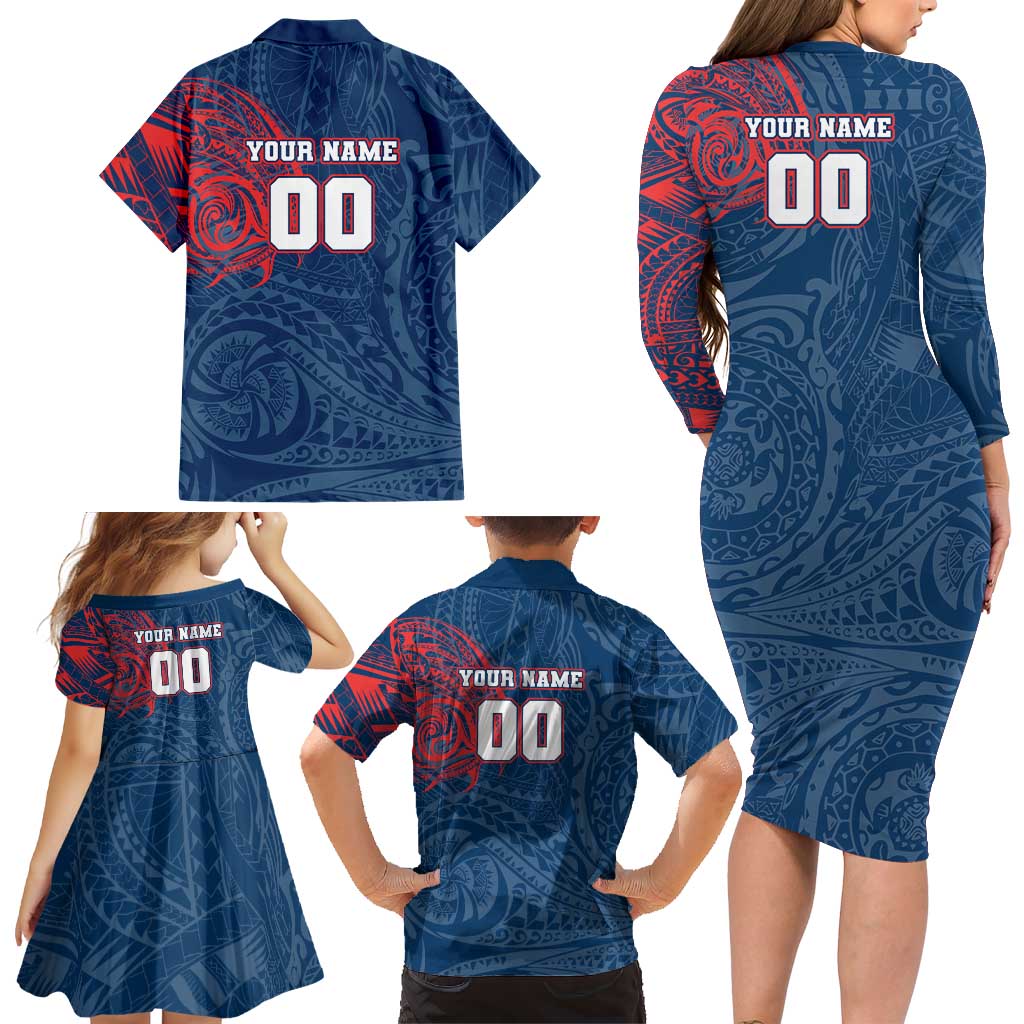 Personalized Sydney Roosters Family Matching Long Sleeve Bodycon Dress and Hawaiian Shirt Polynesian Tribal Chest and Sleeve Tattoo