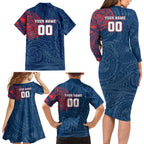 Personalized Sydney Roosters Family Matching Long Sleeve Bodycon Dress and Hawaiian Shirt Polynesian Tribal Chest and Sleeve Tattoo