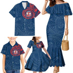 Personalized Sydney Roosters Family Matching Mermaid Dress and Hawaiian Shirt Polynesian Tribal Chest and Sleeve Tattoo
