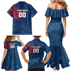 Personalized Sydney Roosters Family Matching Mermaid Dress and Hawaiian Shirt Polynesian Tribal Chest and Sleeve Tattoo