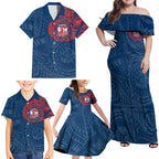 Personalized Sydney Roosters Family Matching Off Shoulder Maxi Dress and Hawaiian Shirt Polynesian Tribal Chest and Sleeve Tattoo