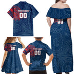 Personalized Sydney Roosters Family Matching Off Shoulder Maxi Dress and Hawaiian Shirt Polynesian Tribal Chest and Sleeve Tattoo