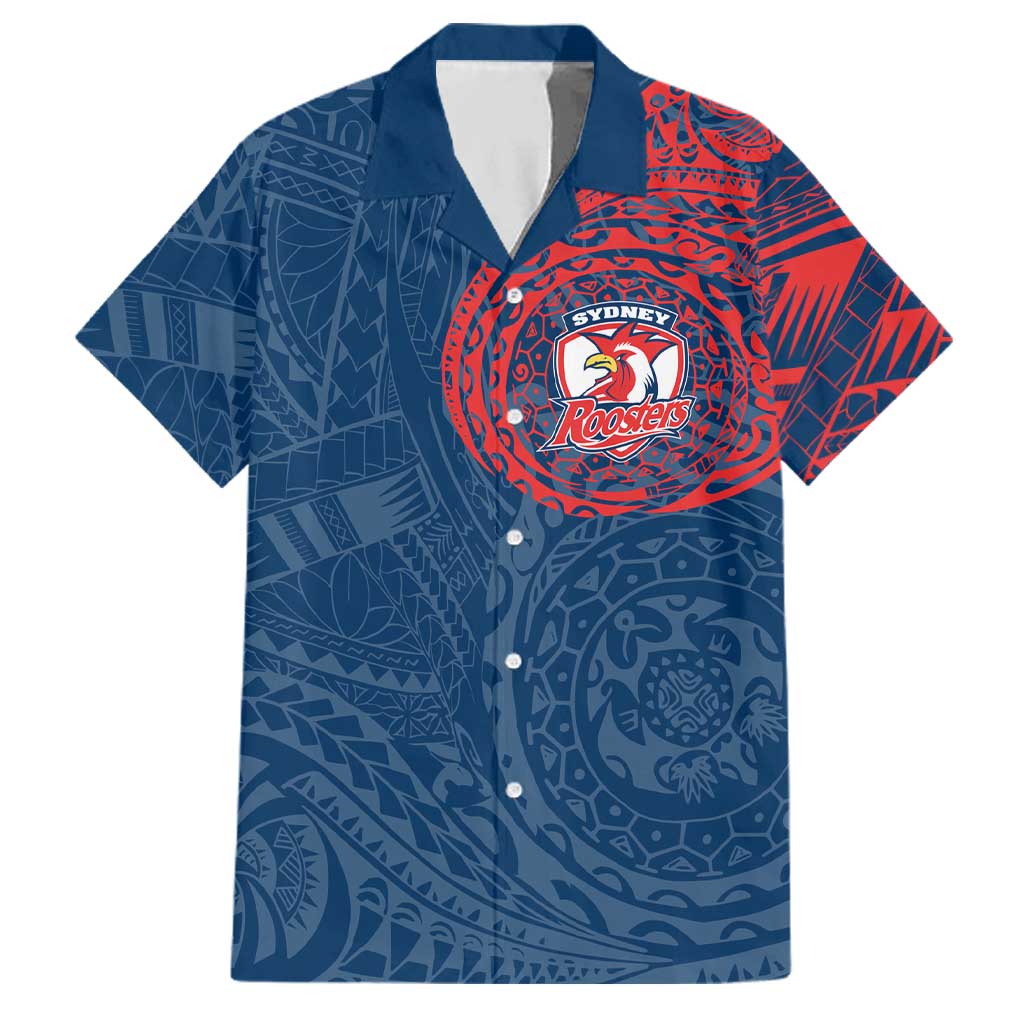 Personalized Sydney Roosters Family Matching Off Shoulder Maxi Dress and Hawaiian Shirt Polynesian Tribal Chest and Sleeve Tattoo