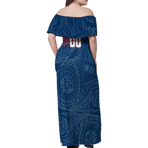 Personalized Sydney Roosters Family Matching Off Shoulder Maxi Dress and Hawaiian Shirt Polynesian Tribal Chest and Sleeve Tattoo