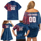 Personalized Sydney Roosters Family Matching Off Shoulder Short Dress and Hawaiian Shirt Polynesian Tribal Chest and Sleeve Tattoo