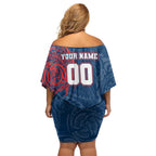 Personalized Sydney Roosters Family Matching Off Shoulder Short Dress and Hawaiian Shirt Polynesian Tribal Chest and Sleeve Tattoo