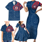 Personalized Sydney Roosters Family Matching Short Sleeve Bodycon Dress and Hawaiian Shirt Polynesian Tribal Chest and Sleeve Tattoo