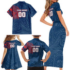 Personalized Sydney Roosters Family Matching Short Sleeve Bodycon Dress and Hawaiian Shirt Polynesian Tribal Chest and Sleeve Tattoo