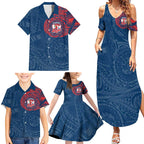 Personalized Sydney Roosters Family Matching Summer Maxi Dress and Hawaiian Shirt Polynesian Tribal Chest and Sleeve Tattoo