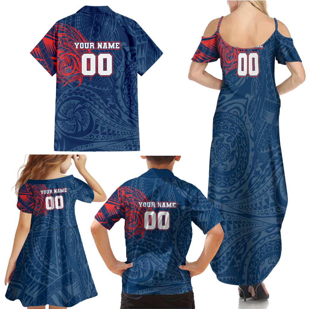 Personalized Sydney Roosters Family Matching Summer Maxi Dress and Hawaiian Shirt Polynesian Tribal Chest and Sleeve Tattoo
