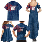 Personalized Sydney Roosters Family Matching Summer Maxi Dress and Hawaiian Shirt Polynesian Tribal Chest and Sleeve Tattoo