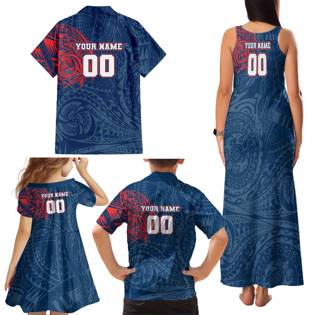 Personalized Sydney Roosters Family Matching Tank Maxi Dress and Hawaiian Shirt Polynesian Tribal Chest and Sleeve Tattoo