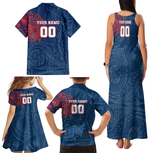 Personalized Sydney Roosters Family Matching Tank Maxi Dress and Hawaiian Shirt Polynesian Tribal Chest and Sleeve Tattoo