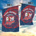 Personalized Sydney Roosters Garden Flag Polynesian Tribal Chest and Sleeve Tattoo