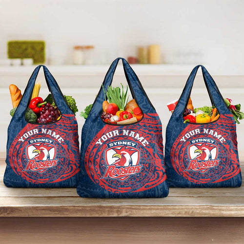 Personalized Sydney Roosters Grocery Bag Polynesian Tribal Chest and Sleeve Tattoo